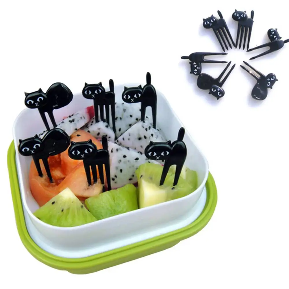

6 Pcs Cat Fruit Fork Cute Cartoon Baby Fork Toothpick Gadgets Kitten Dessert Fork