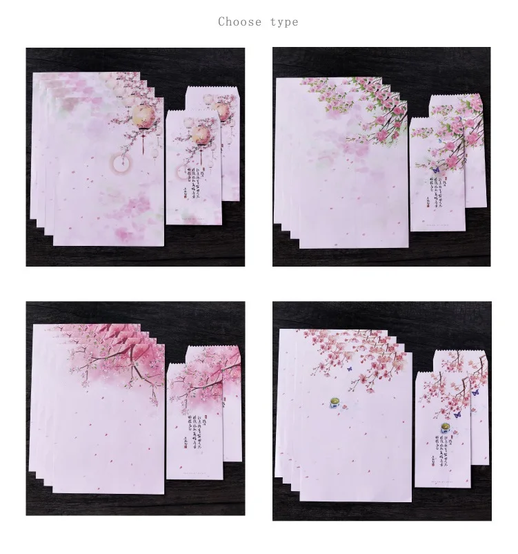 12 шт./компл. 4 Конверты+ 8 написания Бумага красивые розовые цветы конверт для подарка корейские канцелярские принадлежности