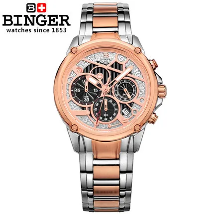 Binger 2016 Hot sale Top Brand Gold Plated Stainless Steel Watches fashion man Janpan Quartz Movement