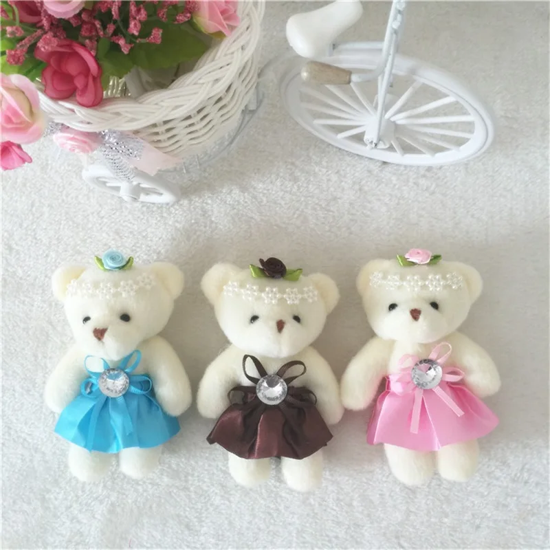 

For Christmas Gift NEW 12CM 10pcs/lot pp cotton kid toys plush doll mini small teddy bear flower bouquets bear for wedding