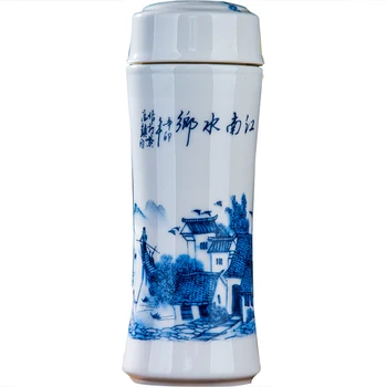 

Jingdezhen China ceramic tea cup with lid blue white porcelain cup Portable Tumblers Ceramic liner office cup with filter