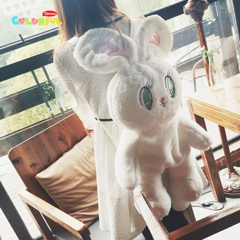 

1Pcs 75cm rabbit fur super soft big eyes rabbit plush toy backpack cartoon animal backpack kids toys gift