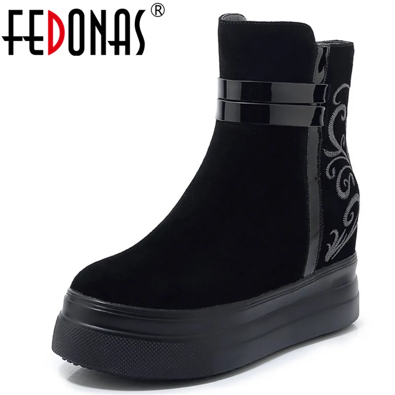 

FEDONAS New Quality Cow Suede Women Ankle Boots Zipper Platforms Short Boots Elegant High Heels Party Office Casual Shoes Woman