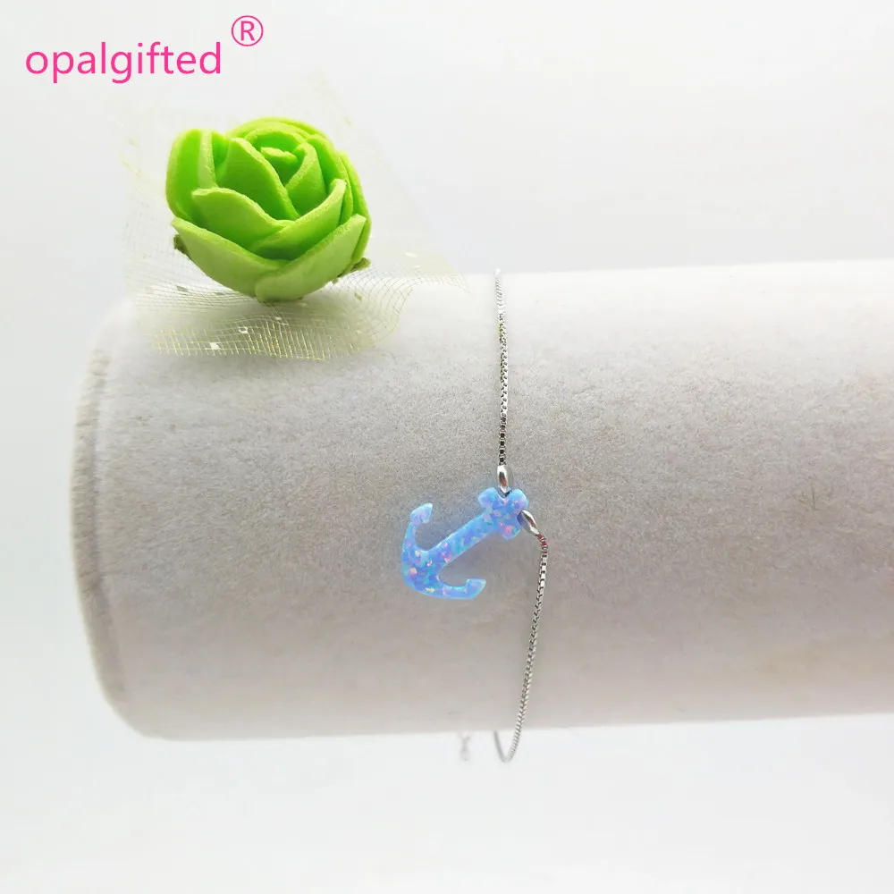 

1pc Free shipping op26 Synthetic Opal anchor Bracelet for girl . 10*14mm anchor Opal Bracelet with 925 silver wholesale price