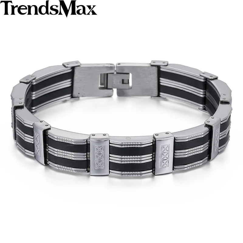 Trendsmax для мужчин браслет Резные часов звено черный серебристый цвет нержавеющая