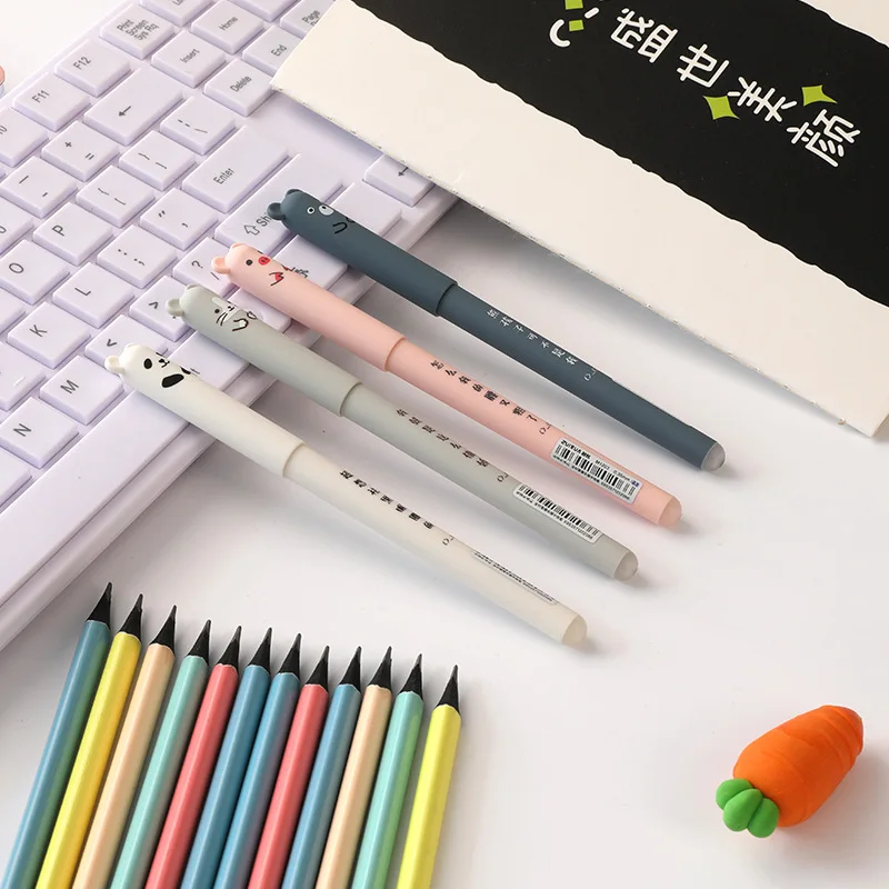 

Wholesale 10pcs Kawaii Pig Panda Mouse Bear Erasable Gel Pen Rollerball School Office Supply Student Stationery 0.35mm Blue