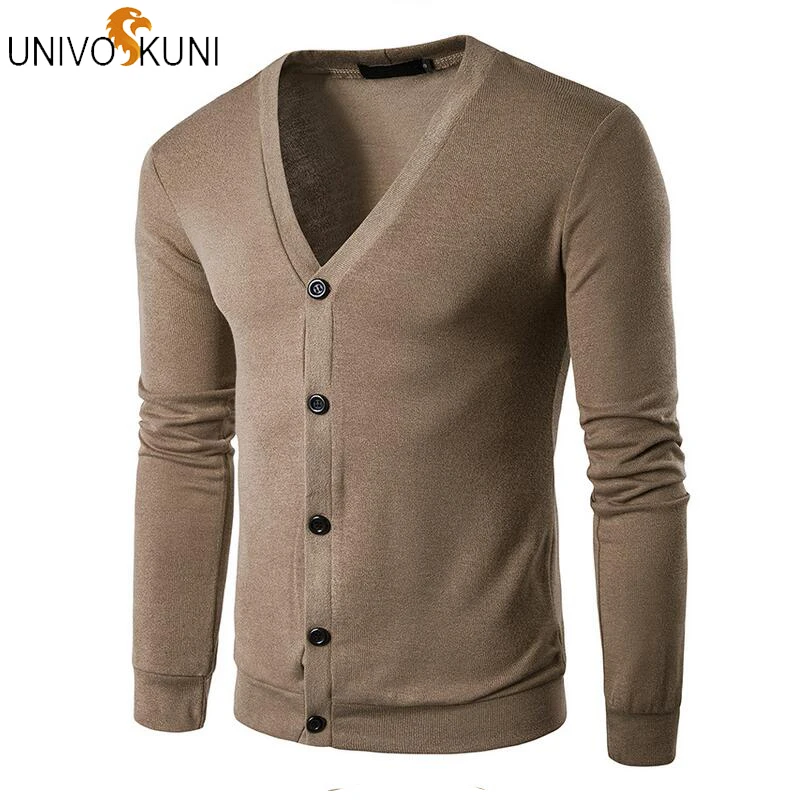 UNIVOS KUNI весенний свитер, мужской Однотонный свитер с v-образным вырезом, вязаный кардиган с длинным рукавом, облегающий кардиган, повседневный мужской свитер Q506