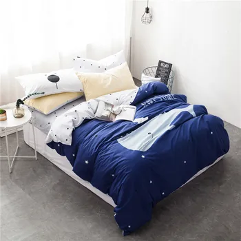 

100% Cotton Queen Size Blue Color Ocean Shark Pattern Boys Duvet Cover fitted bed, Blue Ocean White Whale Design Kids Fitted bed