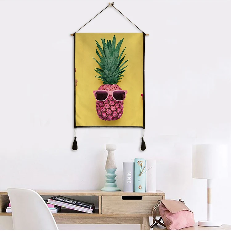 

Linen Ananas Hanging Posters Pineapple Scroll Paintings Wall Art Decoration For Living Room Bedroom Hotel Store Party Decor B18