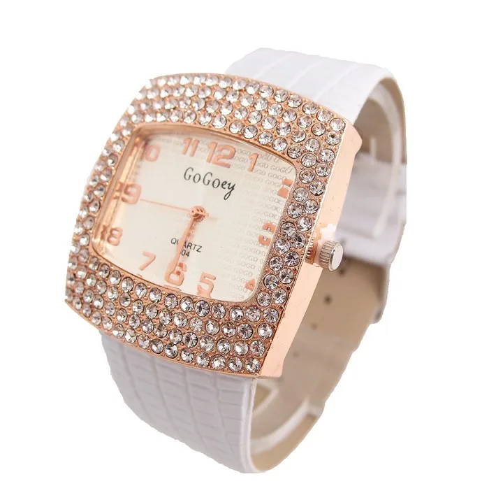 Лидер продаж, роскошные брендовые кожаные женские часы Gogoey, стразы, кварцевые наручные часы go070