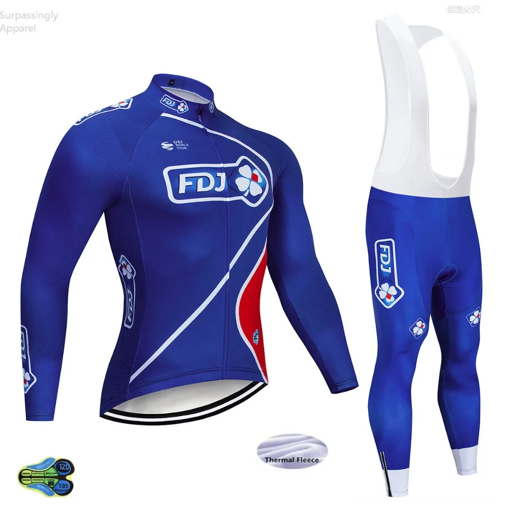 

Winter 2018 Tour France Blue FDJ Cycling Jacket Bike Pants Ropa Ciclismo Men Thermal Fleece Bicycling Maillot Culotte Clothing