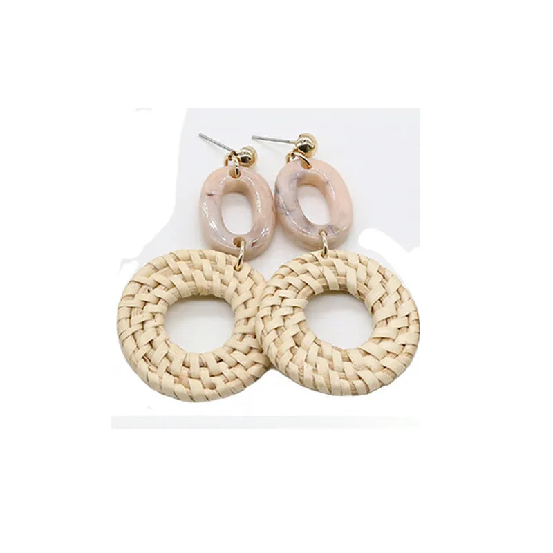 Fashion Earrings Straw Weave Rattan with Acrylic Earrings Big Round Women's Earrings Sector Wedding Trendy Dangle Jewelry ET85 (2)
