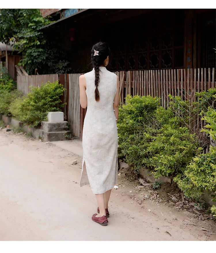 Cheongsam красный весна новый без рукавов Ретро пластина Кнопка Тонкий Повседневное платье Весна Лето Улучшенный Стенд воротник платья