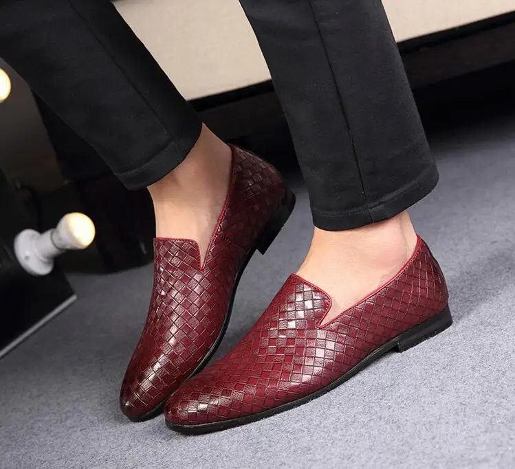 

Genuine Leather Men's Dress Shoes Handmade Knitting Moccasin Gommino Male Smart Casual Shoes Slip-On Breathable Flats Loafers