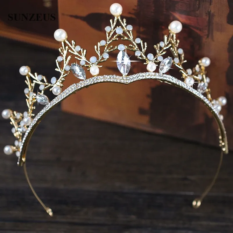 Винтажная Корона, свадебная повязка на голову, стразы, жемчуг, принцесса, золотые аксессуары, свадебные короны невесты, Хрустальная тиара SQ0244