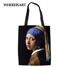 WHEREISART известный покраска хозяйственные сумки дорожные сумки на заказ многоразовые сумки женские Наплечные тканевые сумки складные сумки для девочек