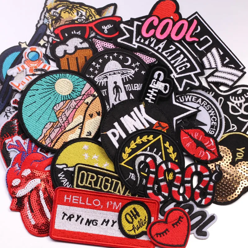 40pcs/lot Random Fashion Cool Punk Patches Badge Iron On Patch For