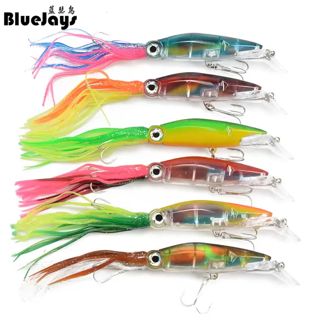 6pcs Fishing Lures Squid Octopus Jig with Skirt Bass Bait Hook Crankbait Tackle