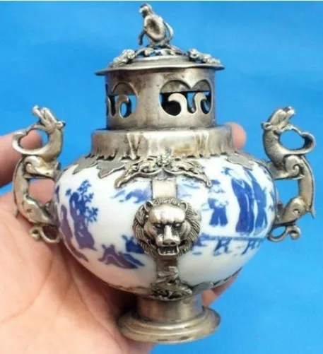 

christmas decorations for home+ Asian Antiques Tibetan Silver Ceramic Incense Burner Free Shipping