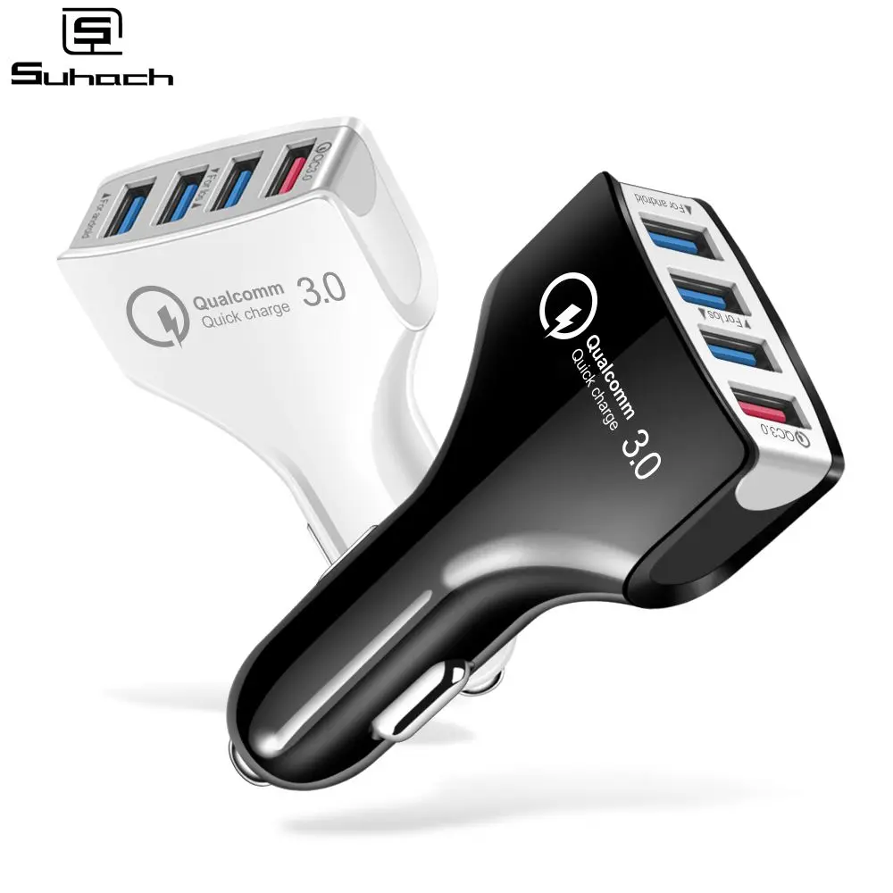Suhach شاحن سريع 3.0 سيارة مهايئ شاحن 7A QC3.0 توربو سريع شحن 4 USB سيارة الهاتف المحمول شاحن آيفون Xiaomi