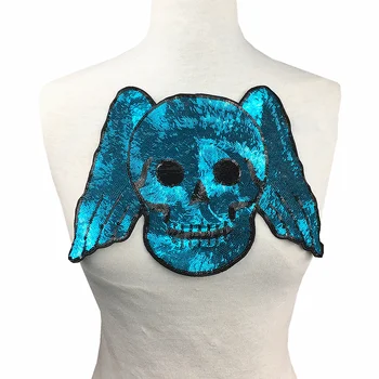 

2pc Blue Skull Patch Sequin Applique Sew On Embroidered Patches For Clothing Embroidery Parches Bordados Para La Ropa AC1478