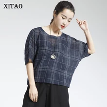 [XITAO] Новое поступление, летнее платье в Корейском стиле модные женские туфли с коротким рукавом, в клеточку футболки женские свободные толстовки с круглым вырезом, пуловер, футболки с короткими рукавами для детей от TXN303