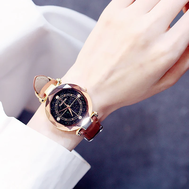 

Fashion Women Watches Luxury Brand Starry Sky Rose Gold Leather Watches ladies casual dress quartz wristwatch Clock reloj mujer