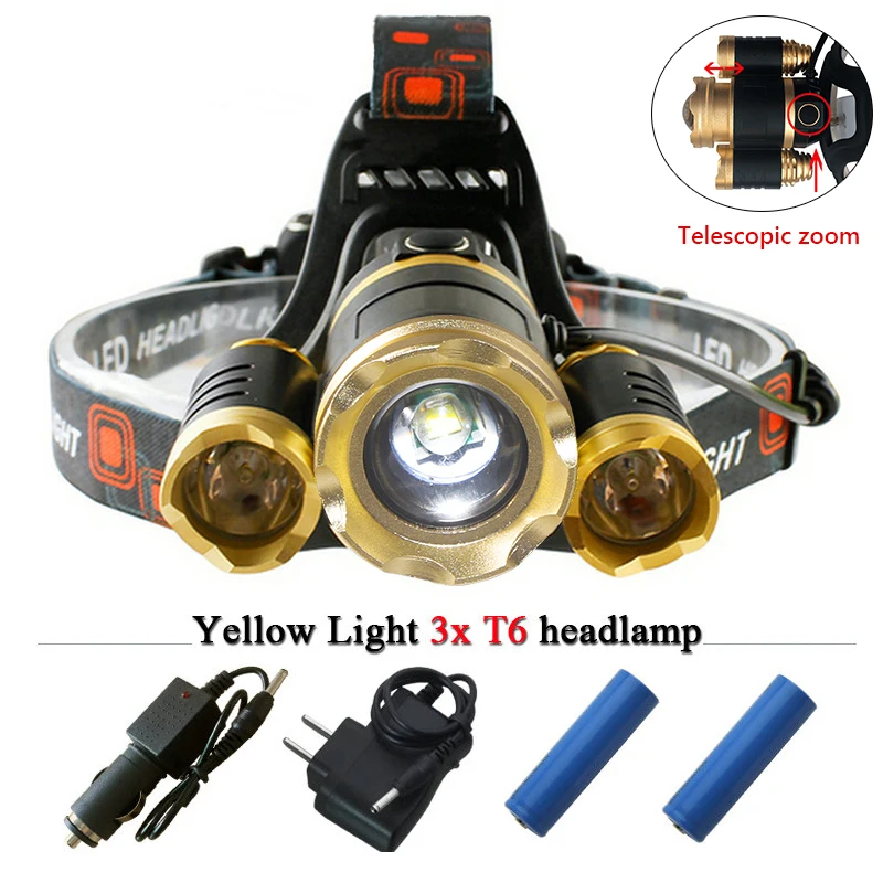 Powerful LED headlight 3T6 12000 Lumens CREE headlamp Zoomable