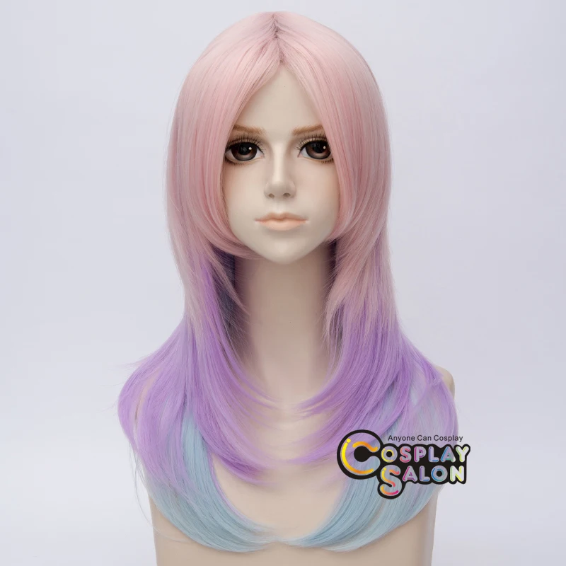 Lolita 55CM Light Pink Mixed Purple Blue Women Wavy Heat