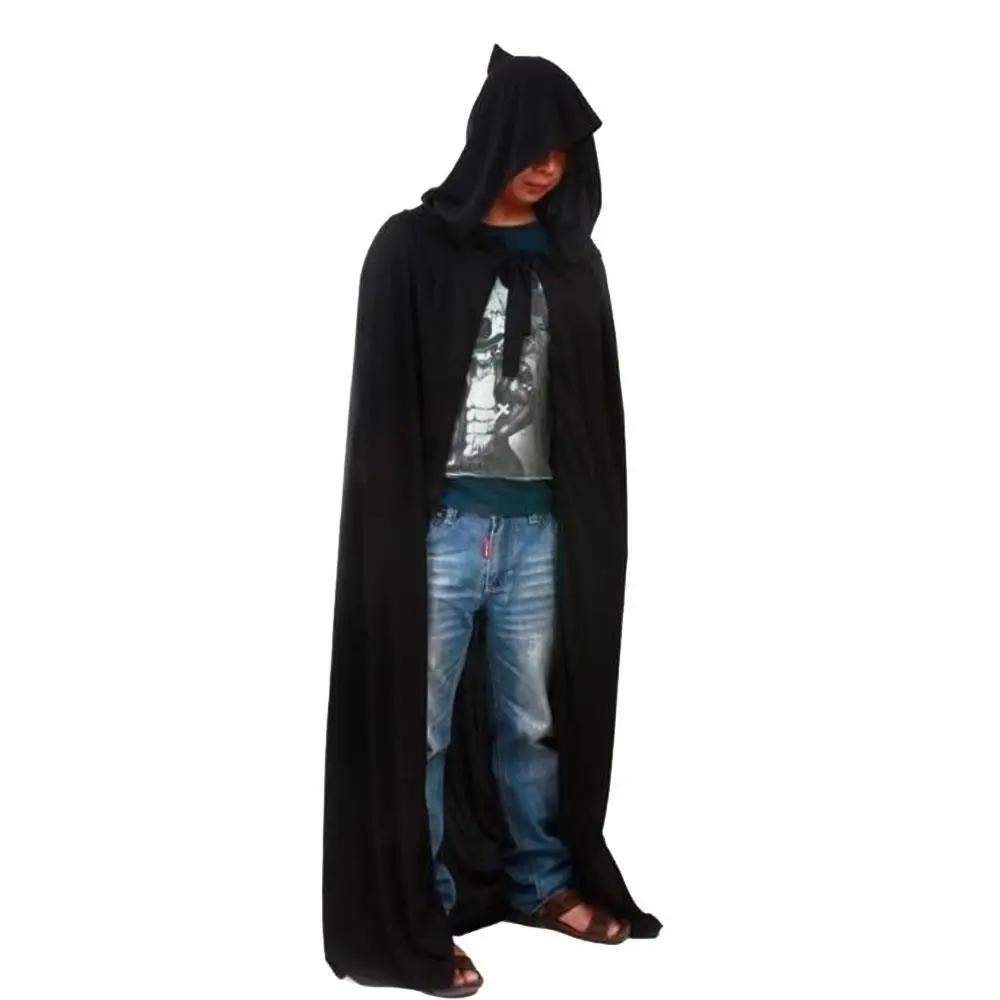 Unisex Cloak Halloween Grim Reaper Cloak Lace Up Fancy Dress Costume Cosplay Black Hooded Death Demon Vampire Clothing