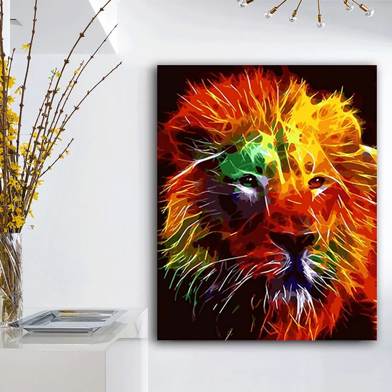 

DIY colorings pictures by numbers with Colorful lionr picture drawing Relief painting by numbers framed Home