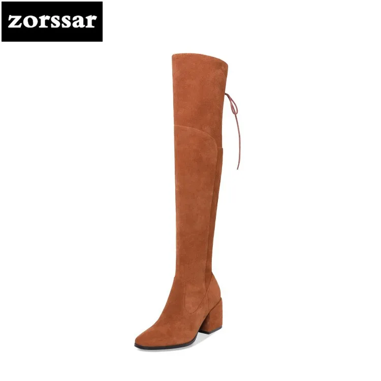 

{Zorssar} 2019 New Fashion Women Snow Boots Winter Short plush Thigh High Boots cow Suede High Heels Women Over The Knee Boots