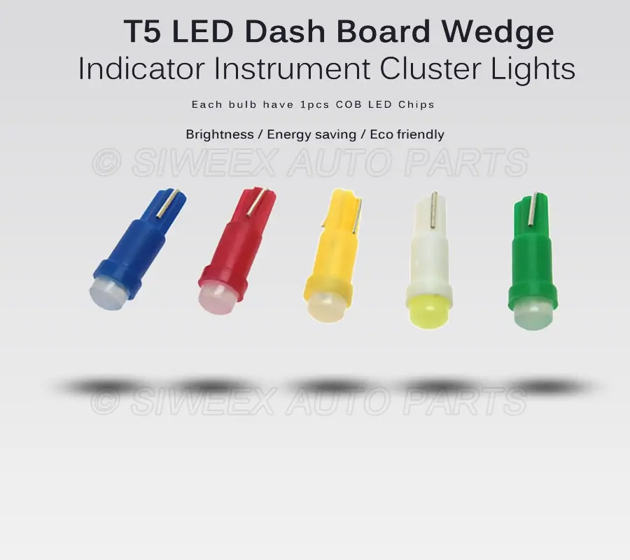 20 шт./лот W1.2W разъем T5 LED 12 В Авто боковой клиновидный датчик приборной панели Прибор свет лампы Ледяной Синий Красный Зеленый Желтый