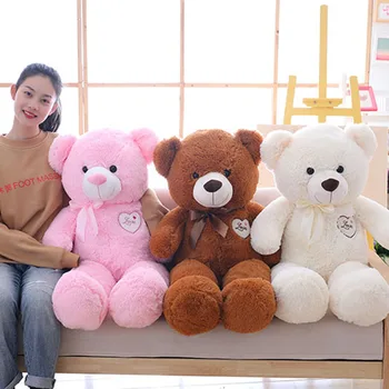 

Plush Teddy Bear Toy Heart Shape Love Embroidery Soft Stuffed Teddy Bear Kids Animals Toy Gift 85/105cm White/Pink/Brown