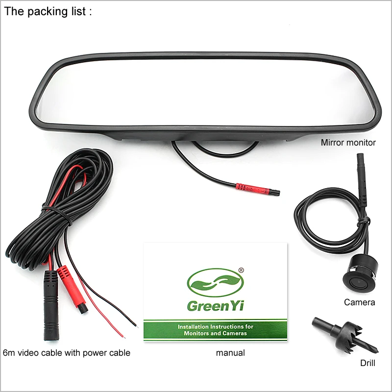 GreenYi Univeral 4 3 дюймов TFT lcd авто зеркало заднего вида монитор парковка + ночное