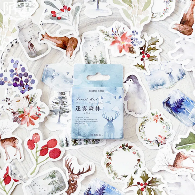 

LOLEDE New 45pcs/set Fog Forest Stationery Stickers Decorative Stickers Adhesive Stickers DIY Decoration Diary Children Gift