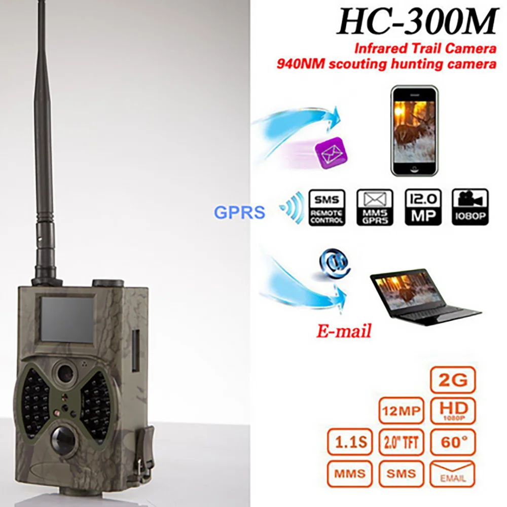 

HC-300M 12MP 2G HD Infrared Night Vision Hunting Trail Camera 940NM MMS GPRS GSM