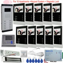New Home Apartment Intercom System 10 Monitors Wired 4.3″ Color HD Video Door Phone Intercom System +Electromagnetic Lock Kit