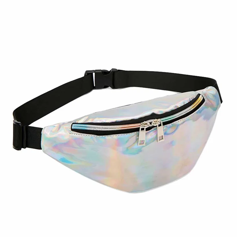 

Holographic Waist Bags Women Pink Silver Fanny Pack Female Belt Bag Black Geometric Waist Packs Laser Chest Phone Pouch 2019