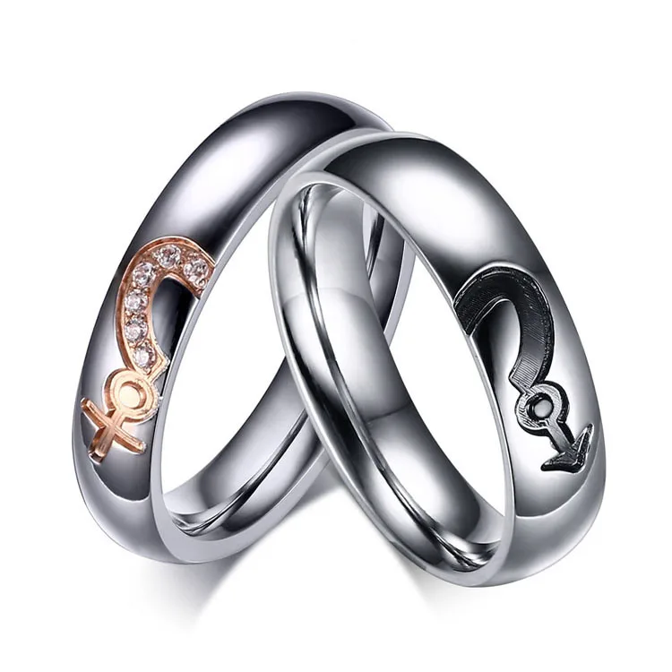 Lover's Gold Color Engagement Rings with CZ Surgical Stainless Steel Wedding Ring Set for Male Female Hot Alliance in Brasil | Украшения