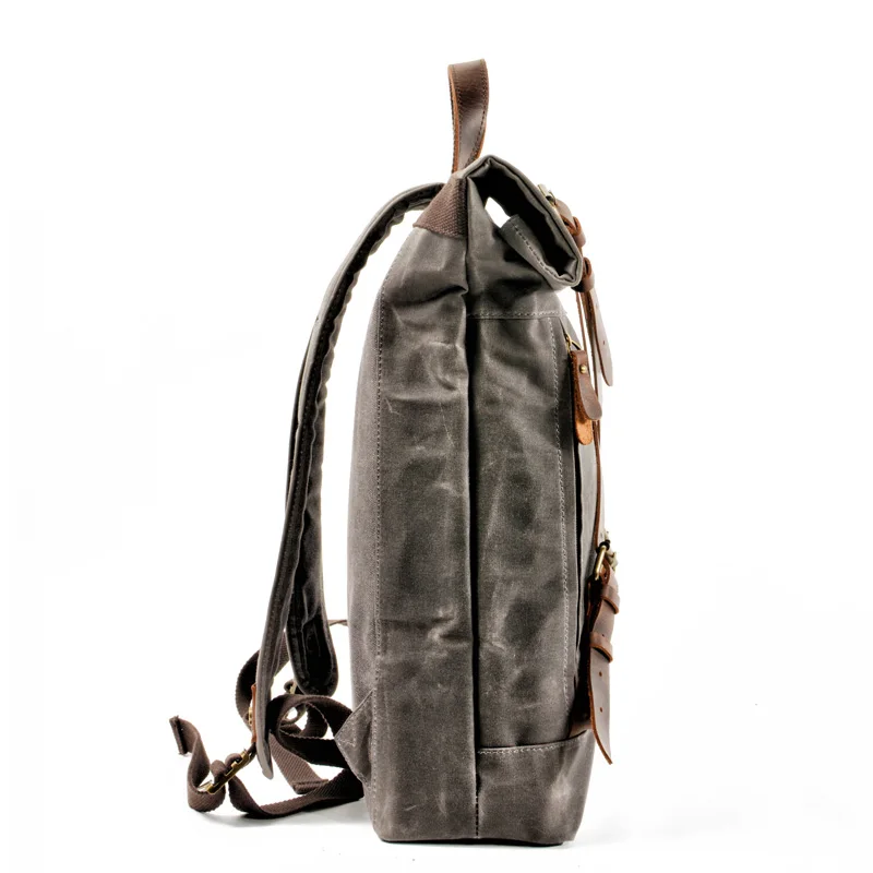  MUCHUAN Unisex Hard Oil Waxed Canvas Leather Backpacks Criss-Cross Waterproof Backpack Men for Trav