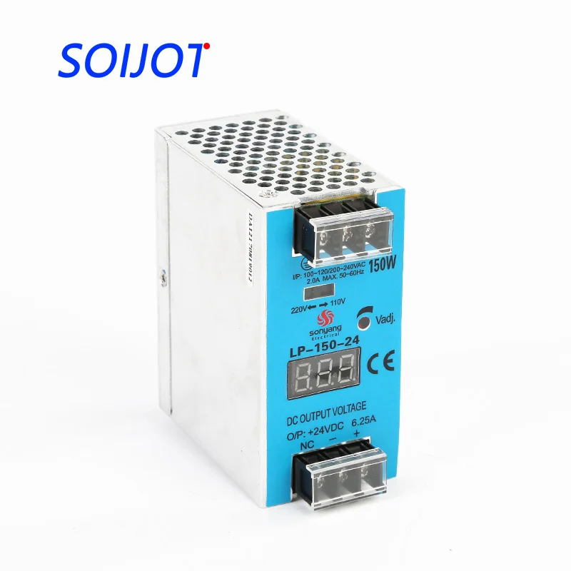 

12V 24V 150W DIN rail Single Output Digital Display Guide Rail Switching power supply 110/220vac LP-150