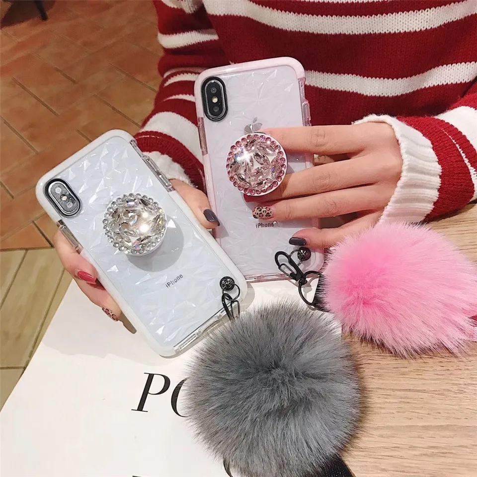 

Transparent clear Cute women girls pink cell holder stand phone cover for iPhone XR XS MAX 8 7 6 6s plus 5 5s phone case