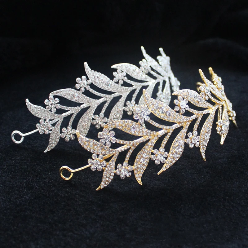 Роскошный Кристалл розовое золото Кристалл Листья Свадебная Корона-тиара невесты головной убор стразы короны свадебные украшения для волос аксессуары