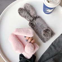 

Cute Fluffy Rabbit Hair Case For iPhone X XS Max 8 7 Plus 6 6S Plus Cover Warm Furry Soft Phone Cases For iPhone XR XS 5 5S SE