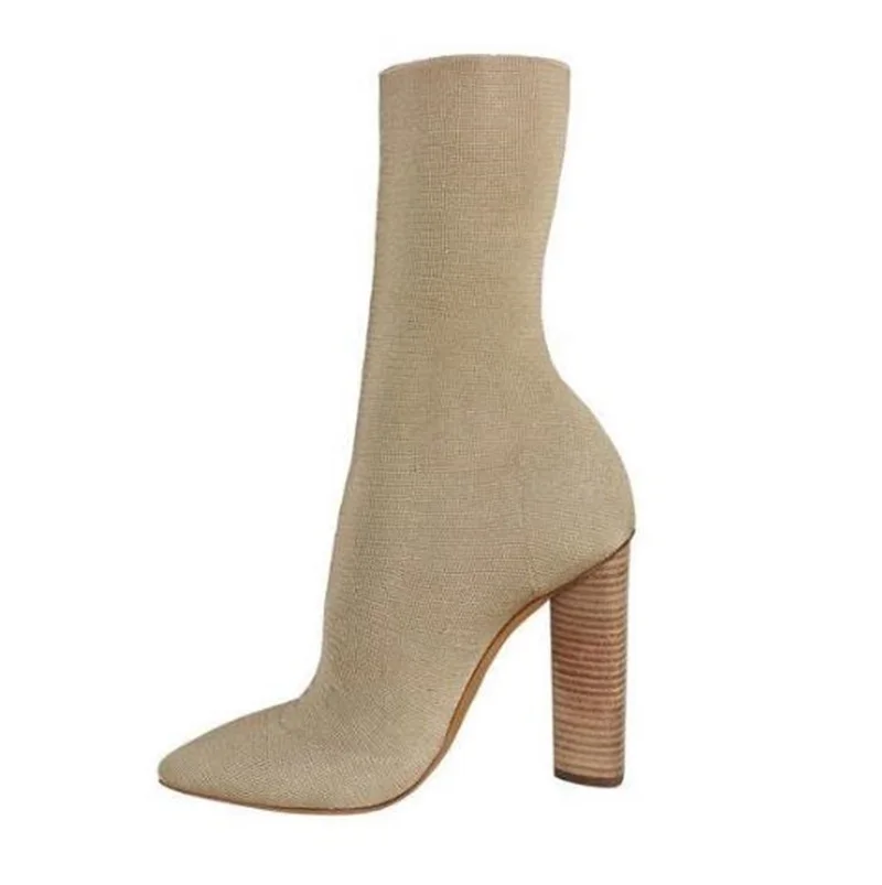

Pointed toe Sock Ankle Boots Thick Heels Women Punk Style Dress Shoes Slip-on Elastic Boots Peen Toe Chunky Heel Autumn Spring