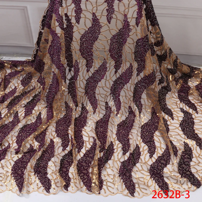 

Wine African Lace Fabric 2019 High Quality Nigerian Lace Fabrics With Sequins Embroidery French Tulle Lace Fabric XY2632B-3