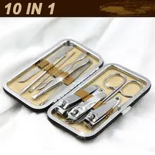 10 шт маникюрный набор, машинка для стрижки ногтей, ушные палочки для ухода за волосами, набор для педикюра, чехол для мужчин и женщин