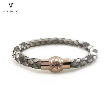 

Truth Python Skin Leather Bracelet With Magnetic Locks Rose Gold Magnetic Closure Bracelet Natural Python Leather Bracelet