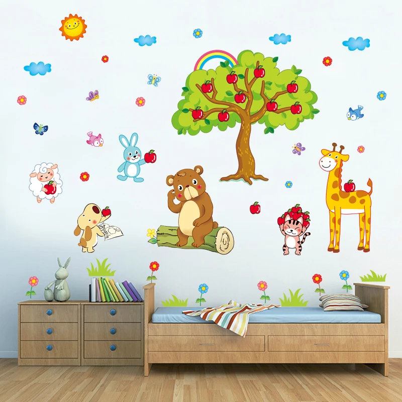 [Fundecoration] наклейки на стену с изображением жирафа из мультфильма Яблоко Зоопарк